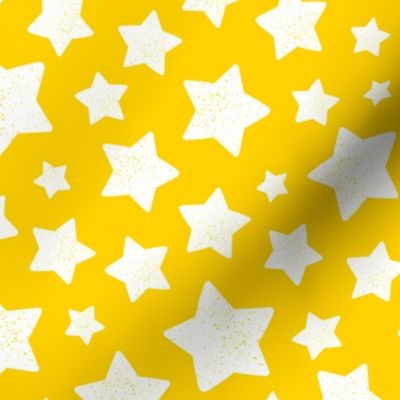 Star Pattern Distressed Stamped Yellow and White, Cute Stars