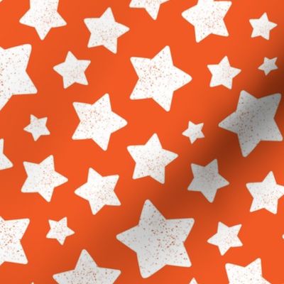 Star Pattern Distressed Stamped Bright Orange and White, Cute Stars