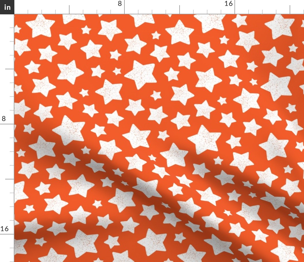 Star Pattern Distressed Stamped Bright Orange and White, Cute Stars