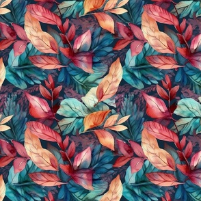 Colorful Autumn Leaves Watercolor Pattern (14)