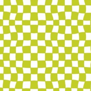 Mini Hand Drawn Small Checkerboard Pattern (chartreuse/white)