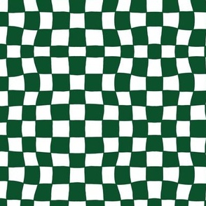 Mini Hand Drawn Small Checkerboard Pattern (forest green/white)