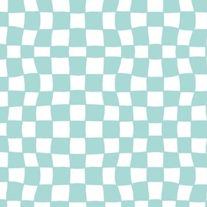 Mini Hand Drawn Small Checkerboard Pattern (mint blue/white)