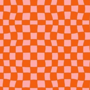 Mini Hand Drawn Small Checkerboard Pattern (orange/pink)
