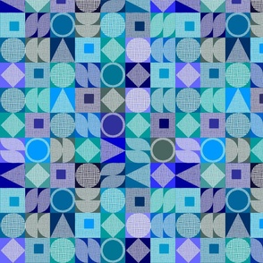 Retro Texture Geometric Patchwork Pattern No.1 On Blue