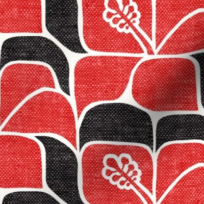 Tropical Hibiscus - black & red - Geometric - LAD23
