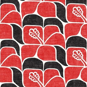 Tropical Hibiscus - black & red - Geometric - LAD23