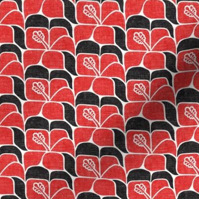 (small scale) Tropical Hibiscus - black & red - Geometric - LAD23