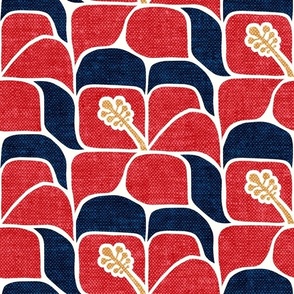 Tropical Hibiscus - red & navy - Geometric - LAD23