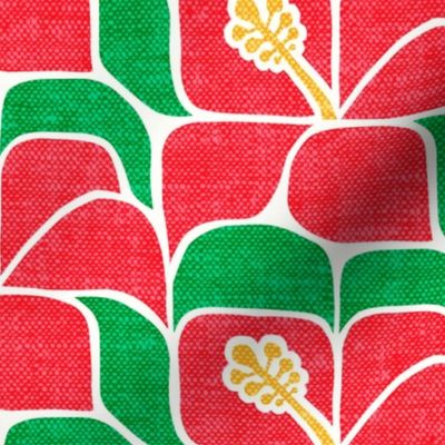 Tropical Hibiscus - red & green - Geometric - LAD23