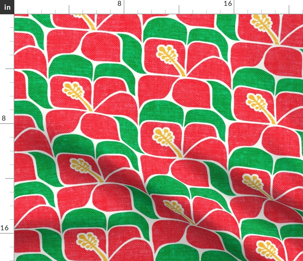 Tropical Hibiscus - red & green - Geometric - LAD23