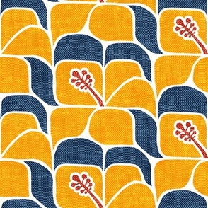 Tropical Hibiscus - yellow and blue - Geometric - LAD23