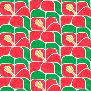 (small scale) Tropical Hibiscus - red & green - Geometric - LAD23