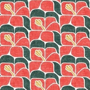 (small scale) Tropical Hibiscus - vintage red and green - Geometric - LAD23