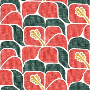 Tropical Hibiscus - vintage red and green - Geometric - LAD23