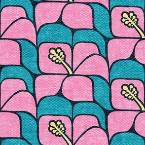 Tropical Hibiscus - pink and teal - Geometric - LAD23