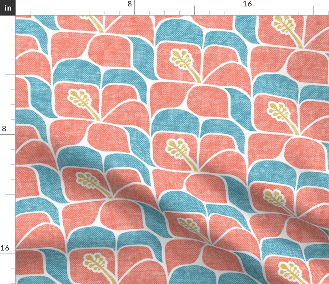 Tropical Hibiscus - summer blue and pink - Geometric - LAD23