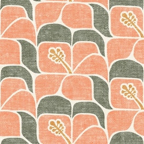 Tropical Hibiscus - coral/sage - Geometric - LAD23