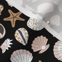 Shells and starfish - summer ocean shore island vibes beach sea theme caramel blush beige on black