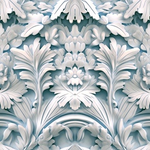 Oakleaf Floral –White/French Blue Wallpaper