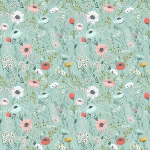 Dahlia Annabelle - Mint Wildflower Wallpaper - New for 2023