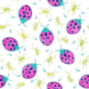 Ladybugs and Aphids - extra large - teal, magenta, and chartreuse 