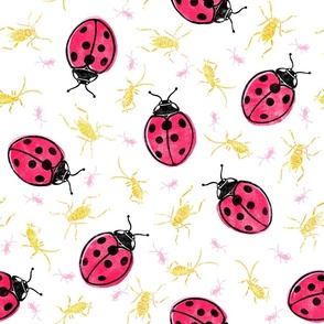 Ladybugs and Aphids - extra large - black, pink, and chartreuse 