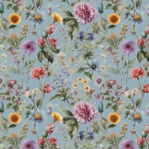 Charlotte's Wildflowers on French Blue Wallpaper