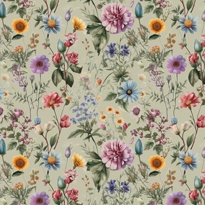 Charlotte's Wildflowers on Soft Moss Wallpaper