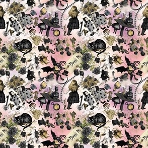 Vintage Alice in Wonderland in black and gold on pink and cream