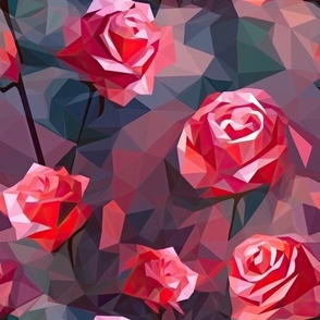 Abstract Geometric Red Roses ATL_573
