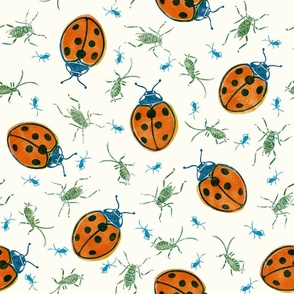 Ladybugs and Aphids - extra large - blue, orange, and green on natural