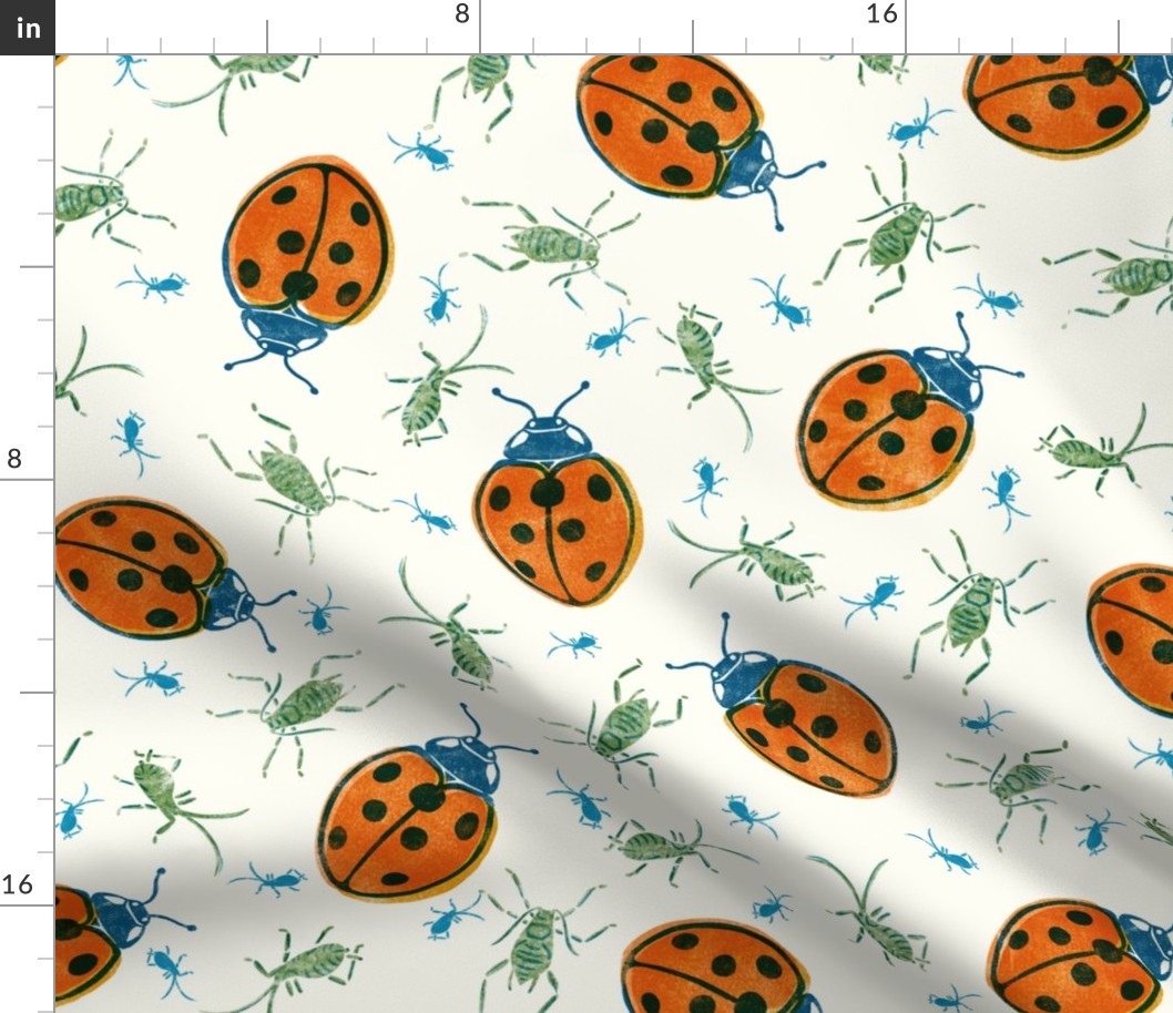 Ladybugs and Aphids - extra large - blue, orange, and green on natural