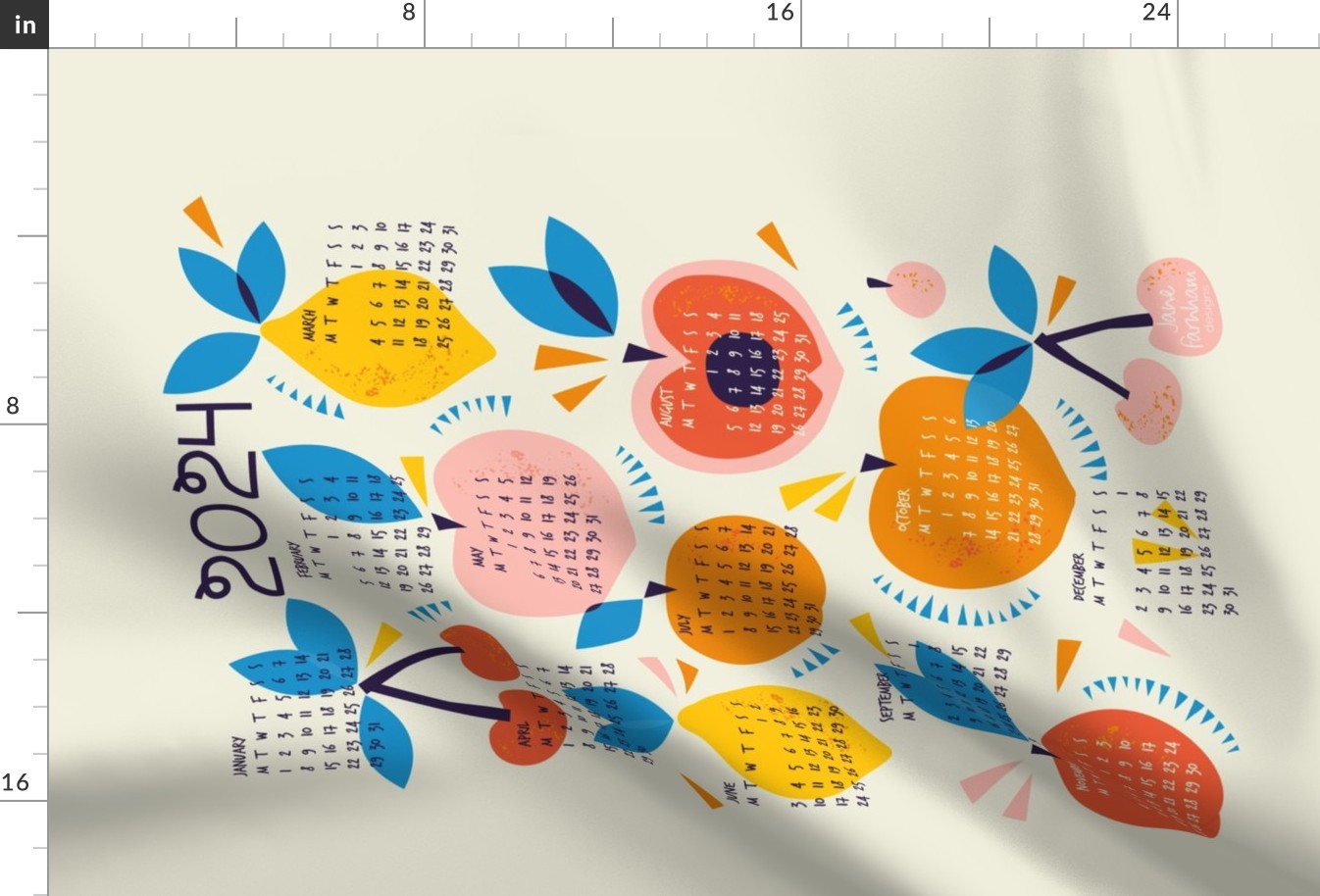 Tea Towel calendar 2024 Tutti Frutti Fabric Spoonflower