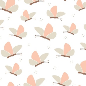 Butterflies - Moss Green and Peach - Insects - Monarch - Butterfly - Nature - Sage - Pastel Colors - Minimalist - Garden - Kids
