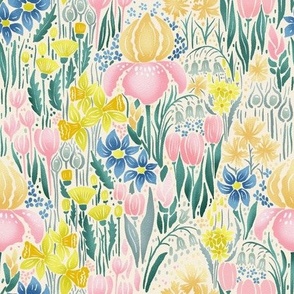 spring meadow of bulb flowers | sunny, colorful and playful design