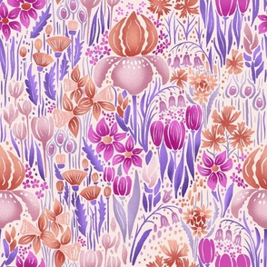 spring meadow of bulb flowers | purple, pink, orange