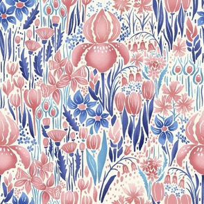 LARGE spring meadow of bulb flowers | gentle dusty pink and blue