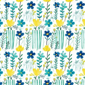 Jenny's Happy Place - Blue/Yellow Wildflowers Wallpaper