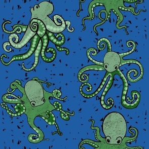 Under the Sea Octopus Garden // Green on Cobalt Blue