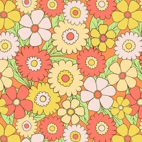 Groovy retro flower power in orange and yellow - Small scale