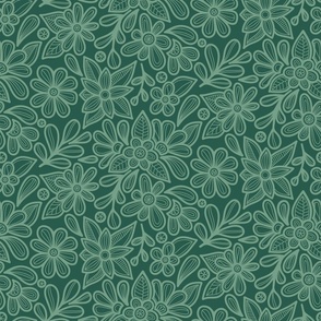 Doodle Floral Garden - Dark Green