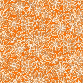 Doodle Floral Garden - Orange and white 
