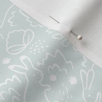 Animals Wallpaper - Garden Bunnies White and Mint