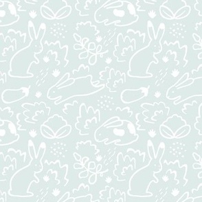 Animals Wallpaper - Garden Bunnies White and Mint