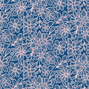 Doodle Floral Garden - Blue and Pink