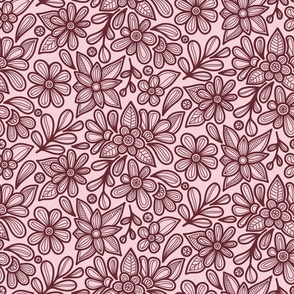 Doodle Floral Garden - Red and Pink