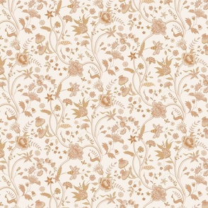 Boho Indienne Block Print Floral - Cream Pink Brown