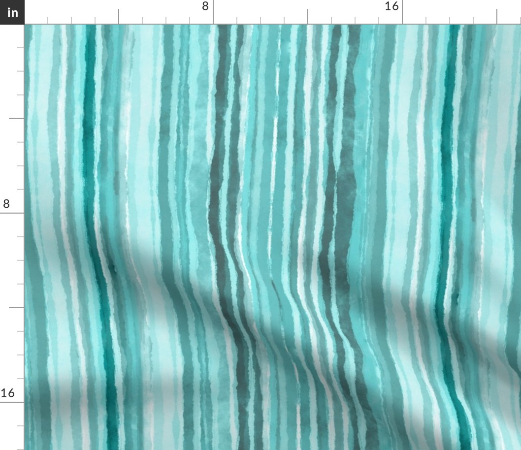 Loose Watercolor Stripes Turquoise Teal Vertical