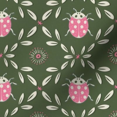 Ladybug Garden Lattice Damask MED | Magical Meadow | Bubblegum Pink Cactus Green Pearl White